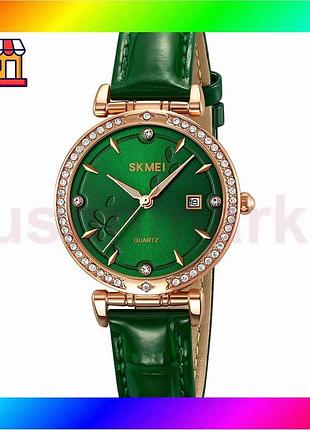 Bs часы skmei rose best mix gold зеленые женские стрелочные с кожаным ремешком водонепроницаемые класс bas77/n