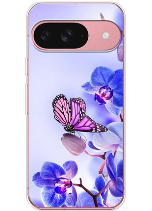 Чохол силіконовий з картинкою на google pixel 9 (квітка, метелик на орхідеї)