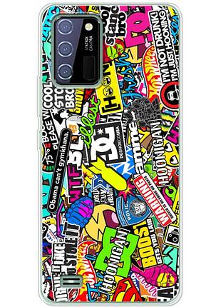 Чехол силиконовый с картинкой на oukitel c25 (цветные наклейки)