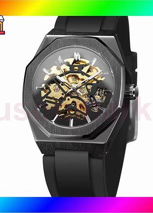 Bs часы наручные forsining best mix 8289 black-gold-gold мужские стильные кварцевые часы для повседнев bas77/n