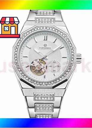 Bs часы forsining 831 best mix silver-white steel наручные мужские стильные механические часы для повс bas77/n