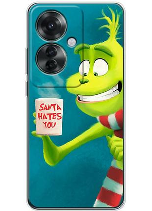 Чехол силиконовый с картинкой на oppo reno 11 f (новогодний, гринч)