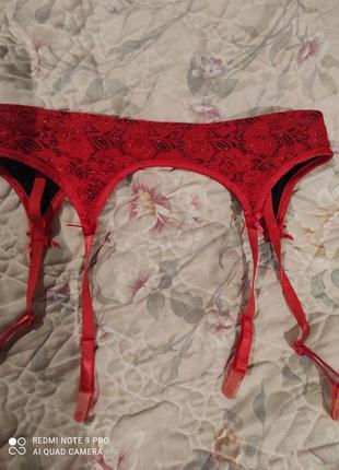 Яскравий червоний сексуальний пояс для панчіх зі шлейками2 фото