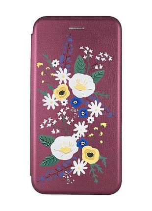 Чехол-книжка бордовый с рисунком на samsung galaxy a16 5g цветы. акварель (принт 271)