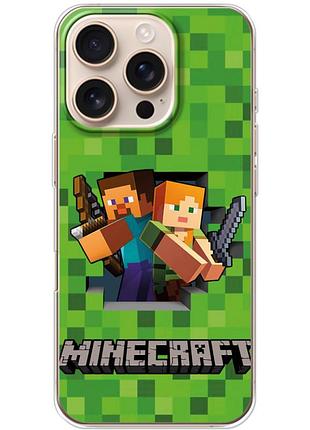 Чехол силиконовый с картинкой на iphone 16 pro (майнкрафт, minecraft)