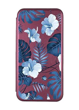 Чехол-книжка бордовый с рисунком на samsung galaxy a16 5g тропики (принт 373)