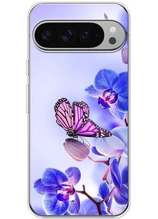 Чехол силиконовый с картинкой на google pixel 9 pro xl (цветок, бабочка на орхидее)