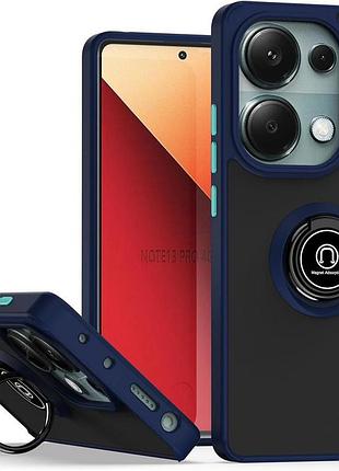 Чехол fiji colorframe для poco m6 pro матовый бампер с кольцом подставкой dark blue