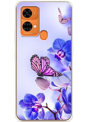 Чехол силиконовый с картинкой на oukitel c33 (цветок, бабочка на орхидее)