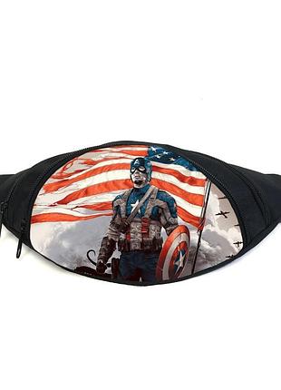 Поясная сумка бананка капитан америка (gb - captain america 07) gear bag черная