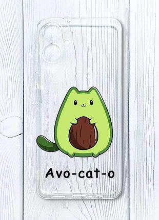 Прозрачный чехол на samsung galaxy a06 (a065) котик авокадо (принт 306)