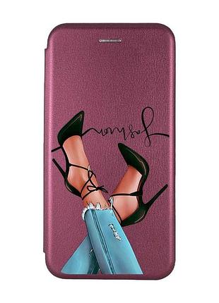 Чохол-книжка бордовий з малюнком на xiaomi redmi 10c ніжки (принт 60)