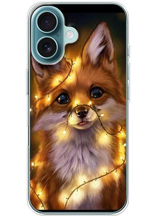 Чехол силиконовый с картинкой на iphone 16 (новогодний, лисичка)