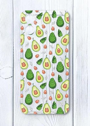 Прозрачный чехол на samsung galaxy a06 (a065) авокадо с котиками (принт 301)