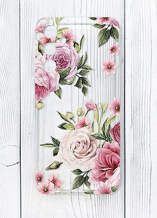 Прозрачный чехол на samsung galaxy a16 5g розовые цветы (принт 287)