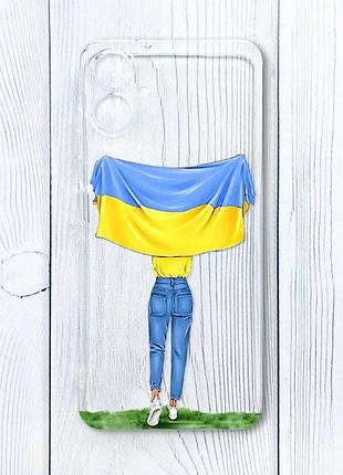 Прозрачный чехол на samsung galaxy a06 (a065) девушка с флагом (принт 263)