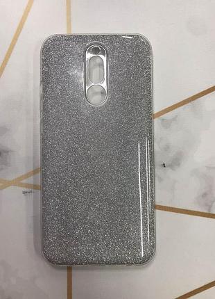 Силиконовый чехол с блестками на xiaomi redmi 8 серебряный