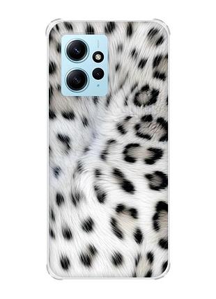 Чехол с утолщенными углами на xiaomi redmi note 12 4g белый леопард (принт 398)