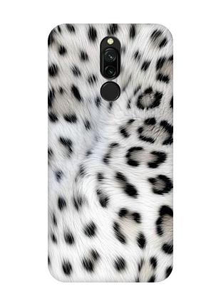 Матовый чехол с черными боками на xiaomi redmi 8 белый леопард (принт 398)