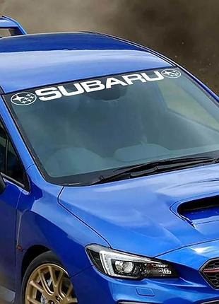 Наклейка на авто " subaru на лобовое стекло " 10х100 см голубой