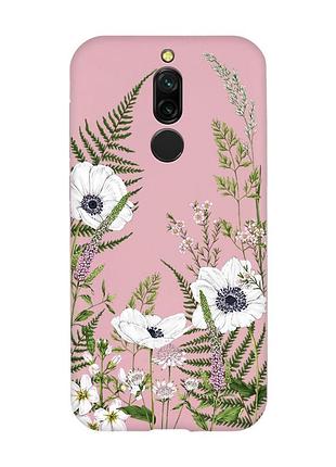Матовий рожевий чохол на xiaomi redmi 8 квіти польові (принт 363)