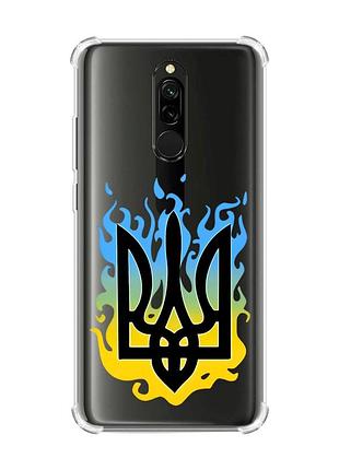 Чехол с утолщенными углами на xiaomi redmi 8 тризуб пламя (принт 257)