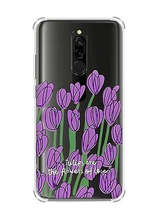 Чехол с утолщенными углами на xiaomi redmi 8 тюльпаны (принт 265)