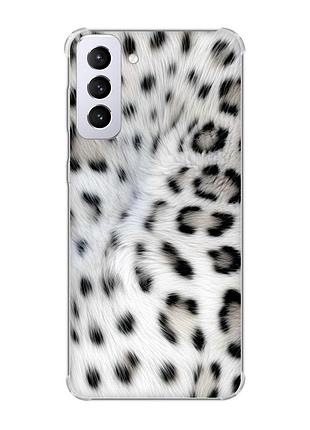 Чехол с утолщёнными углами на samsung galaxy s21 plus белый леопард (принт 398)
