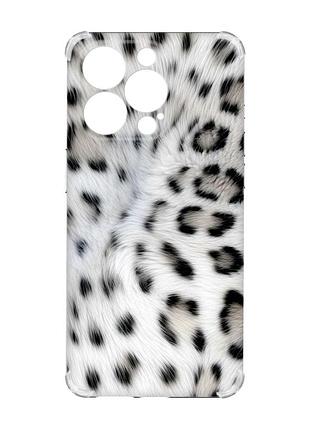 Чехол с утолщенными углами на iphone 15 pro белый леопард (принт 398)