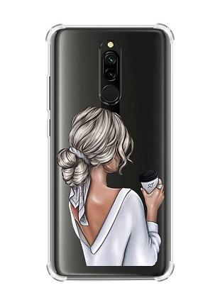 Чехол с утолщенными углами на xiaomi redmi 8 девушка с латте (принт 227)