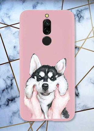 Матовый чехол с розовыми боками на xiaomi redmi 8 мордочка (принт 121)
