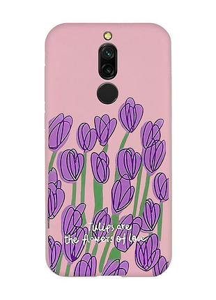 Матовый чехол с розовыми боками на xiaomi redmi 8 тюльпаны (принт 265)