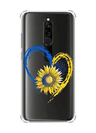 Чехол с утолщенными углами на xiaomi redmi 8 сердце с подсолнухом. украина (принт 260)