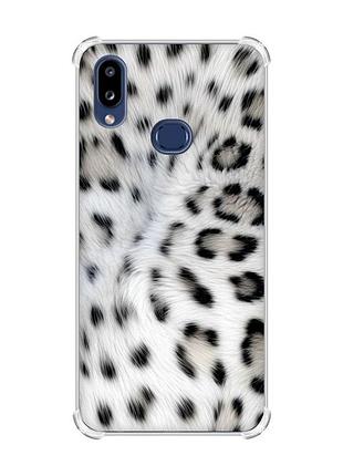 Чехол с утолщенными углами на samsung galaxy a10s (a107) белый леопард (принт 398)