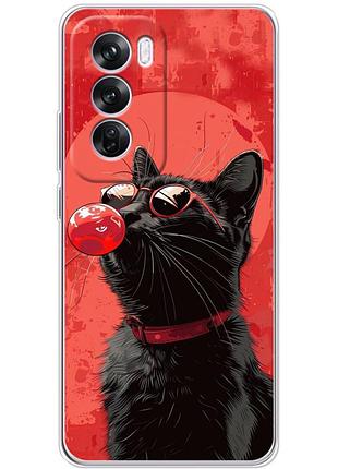Чехол силиконовый с картинкой на oppo reno 12 pro (стильный котик)