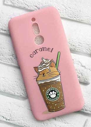 Матовый розовый чехол на xiaomi redmi 8 капучино котик (принт 97)