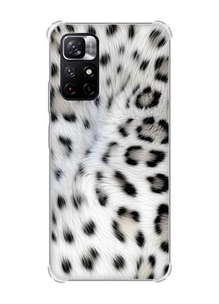 Чехол с утолщёнными углами на xiaomi redmi note 11 5g белый леопард (принт 398)