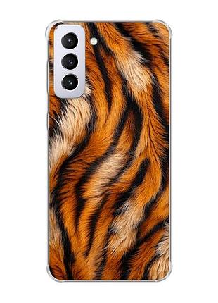 Чехол с утолщёнными углами на samsung galaxy s21 plus тигровый мех (принт 395)