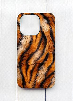 Матовый чехол с черными боками на iphone 15 plus тигровый мех (принт 395)
