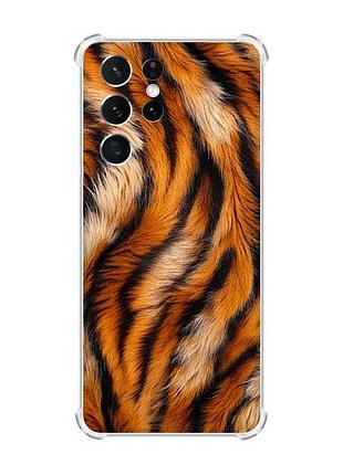 Чохол з потовщеними кутами на samsung galaxy s21 ultra тигрове хутро (принт 395)