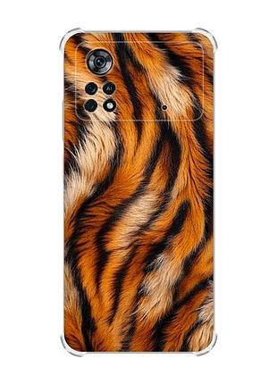 Чехол с утолщёнными углами на xiaomi poco x4 pro 5g тигровый мех (принт 395)