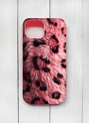Матовый розовый чехол на iphone 15 розовый мех (принт 397)