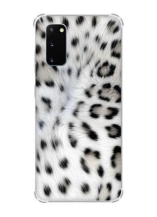 Чехол с утолщёнными углами на samsung galaxy s20 plus белый леопард (принт 398)