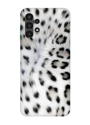 Матовий чохол з бірюзовими боками на samsung galaxy a13 4g білий леопард (принт 398)