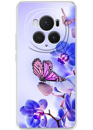 Чехол силиконовый с картинкой на huawei honor magic 6 pro (цветок, бабочка на орхидее)