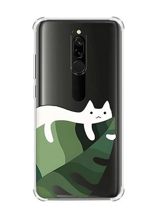 Чохол з потовщеними кутами на xiaomi redmi 8 кіт на листку (принт 367)