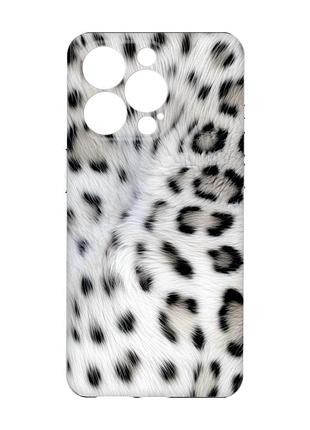 Чехол с защитой камеры на iphone 15 pro белый леопард (принт 398)