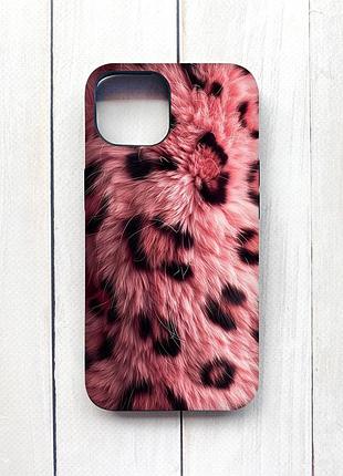 Матовый чехол с черными боками на iphone 15 розовый мех (принт 397)