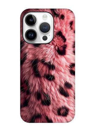Матовий чохол з чорними боками на iphone 14 pro рожеве хутро (принт 397)