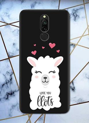 Матовый чехол с черными боками на xiaomi redmi 8 лама (принт 94)